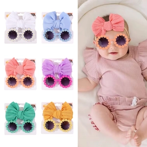 Baby Stirnband und Sonnenblume Sonnenbrille Set in sechs Farben mit Spitzen-Schleife