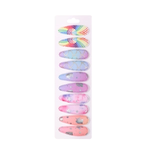 Set of 10 children hair clips featuring rainbow hearts, scales, and unicorn patterns