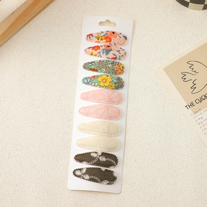 Set of 10 floral and lace embroidery snap hair clips for girls on display card