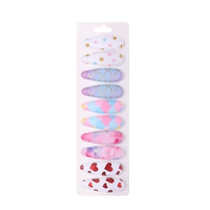 Set of 10 cloth-covered teardrop hair clips for girls with diverse printed patterns