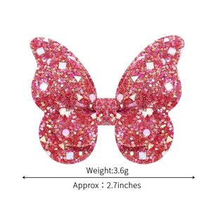 Barrette papillon rose pailleté pour filles, largeur 2,7 pouces et poids de 3,6g