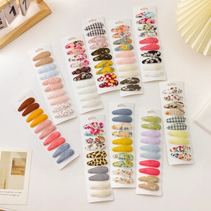 10Pcs Kids Fabric Snap Hair Clips Set Floral Embroidery Flower Print Water Drop Hairpins Sweet Hair Accessories For Girls