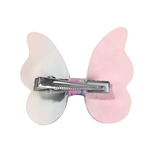 Barrette papillon dégradé rose et bleu avec pince crocodile en métal argenté robuste