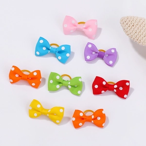 Set of 8 colorful polka dot bow hair ties made of grosgrain ribbon with elastic bands