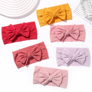 Bandeaux Bébé à Nœud Élastiques Côtelés Couleurs Bonbon Unies Bandeaux Cheveux en Tricot Doux pour Nourrissons et Fillettes Accessoires de Coiffure à Nœud