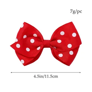 Lot de 4 barrettes nœuds rouges à pois pour filles, largeur 11,5 cm, poids 7g par pièce