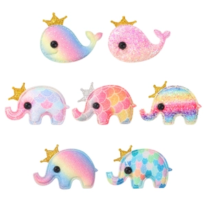 Glittery whale and elephant hair clips with crown detail for girls DIY accessories