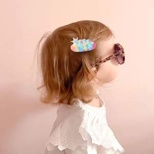 Barrette à cheveux nuage pour enfants avec couronne à paillettes et texture colorée