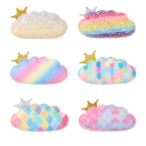 Barrettes cheveux nuage à paillettes avec couronne, motifs écailles de sirène colorés