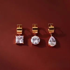 Boucles d'Oreilles Créoles Pendantes en Acier Inoxydable avec Zirconium Plaqué Or Étanche Hypoallergénique Bijoux de Mode pour Femmes