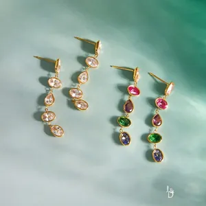 Stainless Steel Zirconia Tassel Drop Earrings For Women Gold Plated Geometric Hoop Earrings Hypoallergenic Jewelry
