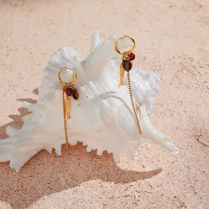Western Style Stainless Steel Fish Tassel Agate Earrings For Women Vintage Gold Plated Long Tassel Drop Earrings Jewelry