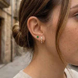 Stainless Steel C Shaped Rhinestone Earrings For Women Elegant Gold Plated Triple Layer Geometric Stud Earrings Fashion Jewelry