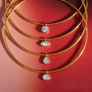 Collier Choker Rigide Plaqué Or en Acier Inoxydable Minimaliste Avec Pendentif en Zirconium Bijoux Géométriques Élégants pour Femme