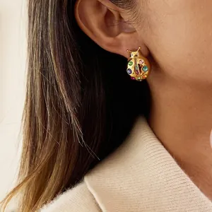 Luxury Stainless Steel Ladybug Stud Earrings Gold Plated Colorful Zirconia Insect Animal Ear Jewelry For Women Party Accessories