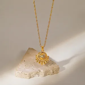 Collier Pendentif Œil Maléfique en Acier Inoxydable Plaqué Or 18K Collier Rond Zirconia pour Femme Bijoux Élégants