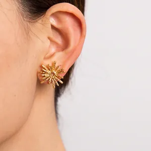Boucles d'Oreilles Clous Vintage en Acier Inoxydable Style Français Tournesol de Luxe pour Femme Bijoux Or