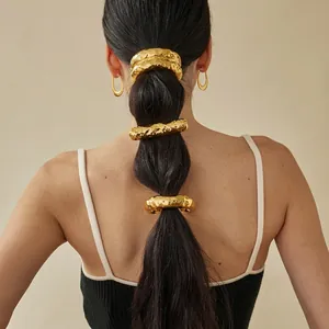 Stainless Steel Irregular Lava Texture Metal Hair Tie For Women High Elasticity Minimalist Geometric Ponytail Holder Hair Accessories