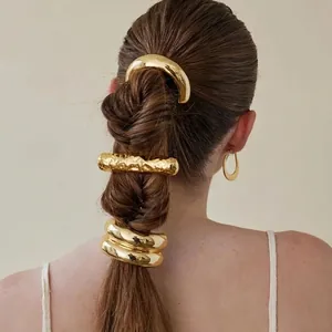 Edelstahl Metall Haarschellen Pferdeschwanz Halter Hohe Textur Geometrische Metallische Scrunchie Für Damen Mode Haarschmuck