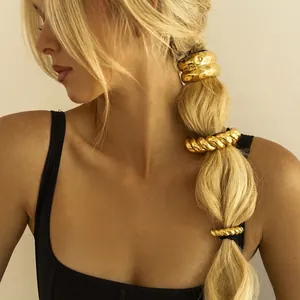 Stainless Steel Metal Hair Cuff Minimalist Molten Ripple Texture Ponytail Holder For Women Fashion Hair Accessories