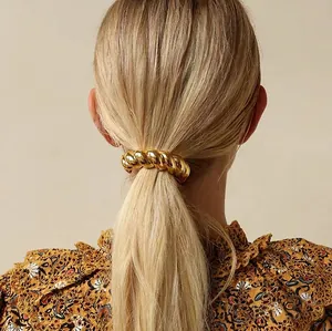 Chouchou Torsadé en Acier Inoxydable Minimaliste Support Queue de Cheval Métallique Or Argent Accessoires Cheveux Femme
