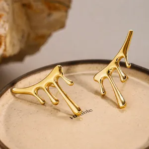 Pendientes de Botón de Gota de Lava de Acero Inoxidable Modernos Chapado en Oro de 18K Abstracto Geométrico para Mujer Joyería
