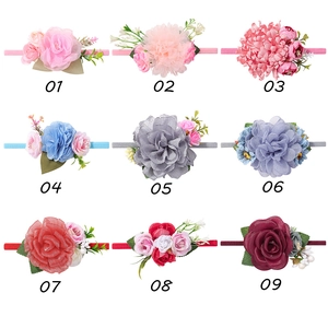 Set di 9 fasce per capelli in nylon con fiori per neonati ad alta elasticità
