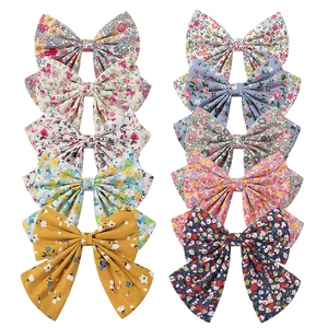 Floral Fabric Bow Hair Clip Large Grosgrain Ribbon Hairpin For Kids Girls Fresh Sweet Japanese Korean Style Hair Accessories