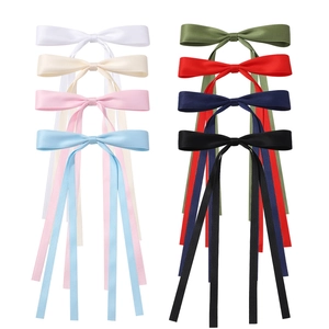 Lot de 8 barrettes à nœuds papillon en satin de soie avec longs rubans pour filles et enfants
