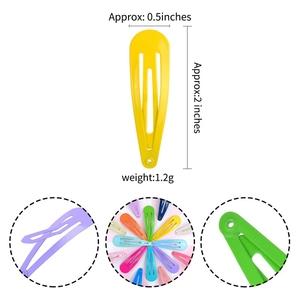 Colorful macaron paint teardrop metal BB hair clips set with size and weight details