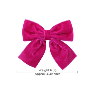 Velvet rose pink bow hair clip for girls, 4.3 inches wide, lightweight 6.3g hair accessory