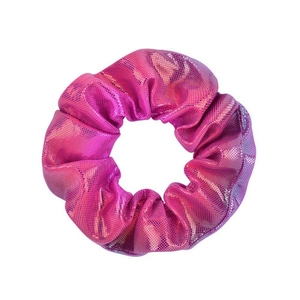 Chouchou holographique rose vif avec texture de tissu métallique brillant et dégradé