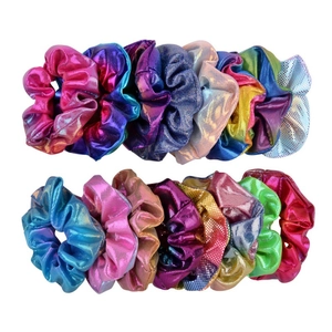 Lot de 16 chouchous en tissu laser multicolore avec texture pailletée métallique brillante