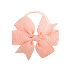 Light pink grosgrain ribbon bow hair tie for girls with textured multi-layer design