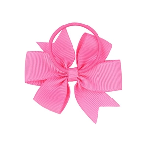 Pink grosgrain ribbon bow hair tie for girls with elastic band and swallowtail design