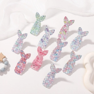 Colorful mermaid tail hair clips with shiny sequins in various macaron gradient tones