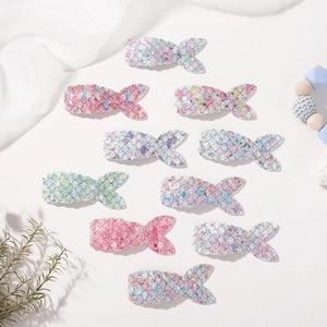 Set of 9 colorful mermaid tail sequin hair clips for girls in various candy colors