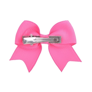 Pink grosgrain ribbon bow hair clip for girls with a secure silver metal alligator clip