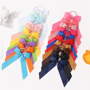 Chouchous colorés avec longs nœuds en ruban pour filles en tissu gros-grain de qualité