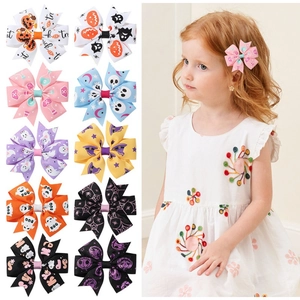 Nœuds pour Cheveux Halloween Enfants Motif Citrouille Fantôme Chauve-souris Ruban Gros-grain Barrettes Fait Main Accessoires Cheveux Fête