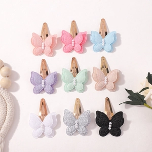 Set of 9 double-layered lace butterfly hair clips with pearls and glitter for girls