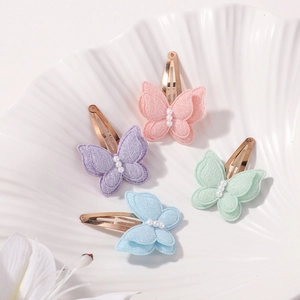 Set of 4 handmade lace butterfly hair clips with pearls for girls in multiple colors