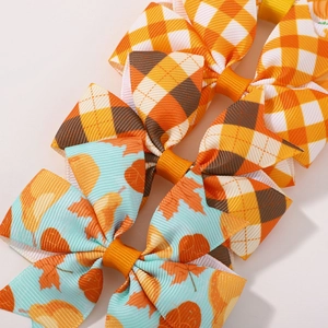 Thanksgiving turkey pumpkin bows for girls hair clips with autumn maple leaf patterns
