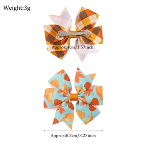 Set of autumn plaid and pumpkin print hair bows with alligator clips for girls