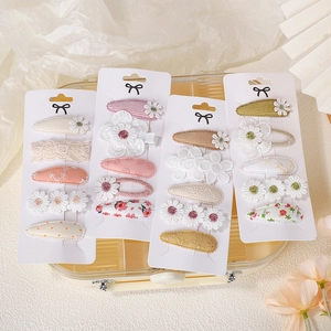 Cute Baby Hair Clip Set Handmade Floral Embroidery Lace Cloth Hairpins For Girls Children Sweet Hair Accessories Set