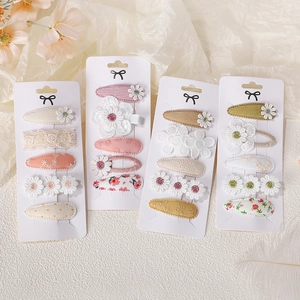 Cute 5-piece floral embroidery hair clips set for girls on elegant display cards