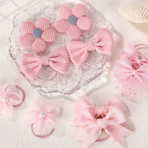 Set de 10 accessoires cheveux roses avec fleurs en velours et nœuds pour filles