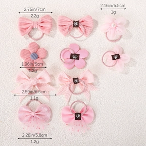Lot de 10 élastiques à cheveux roses mignons pour enfants avec nœuds en tissu