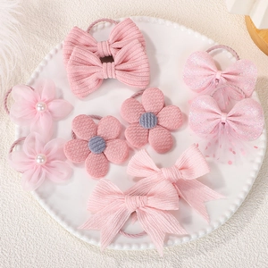 Collection Accessoires Cheveux Roses Enfants Barrettes et Élastiques Nœud Fleur Avec Künstliche Perles pour Petites Filles Mode