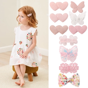 Sweet Pink Hair Clips For Girls Handmade Butterfly Heart Flower Barrettes Kids Fabric Lace Sequin Bowknot Hairpins Jewelry Accessories